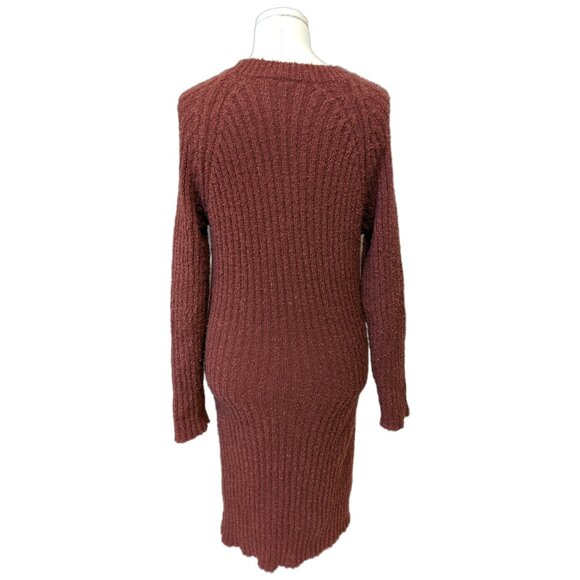 Dreamers Knit Sweater Midi Dress Fall Ribbed Fuzzy Cozy Long Sleeve Rust Red L - Picture 7 of 9